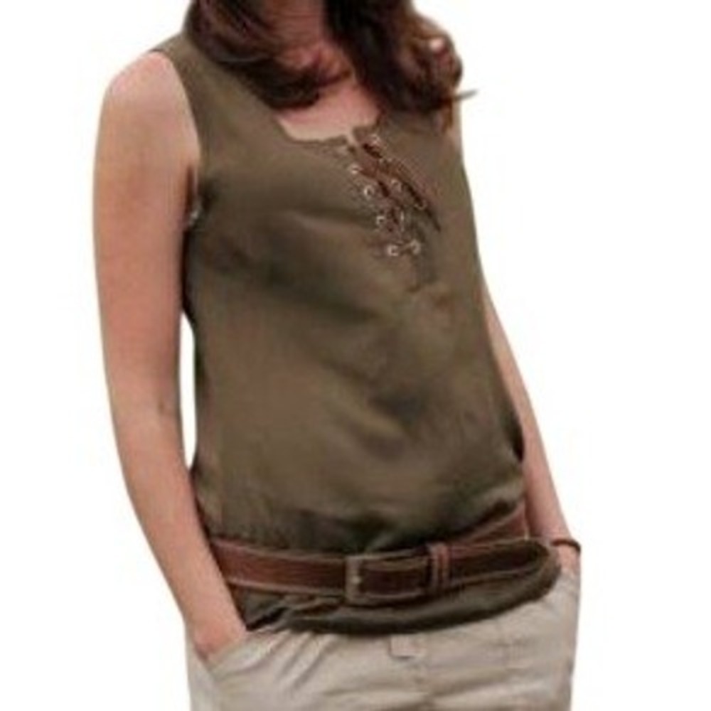 Mara & Meru Safari Lace Up Tank Top Womens XS Olive Green Outdoor Adventure Gorp